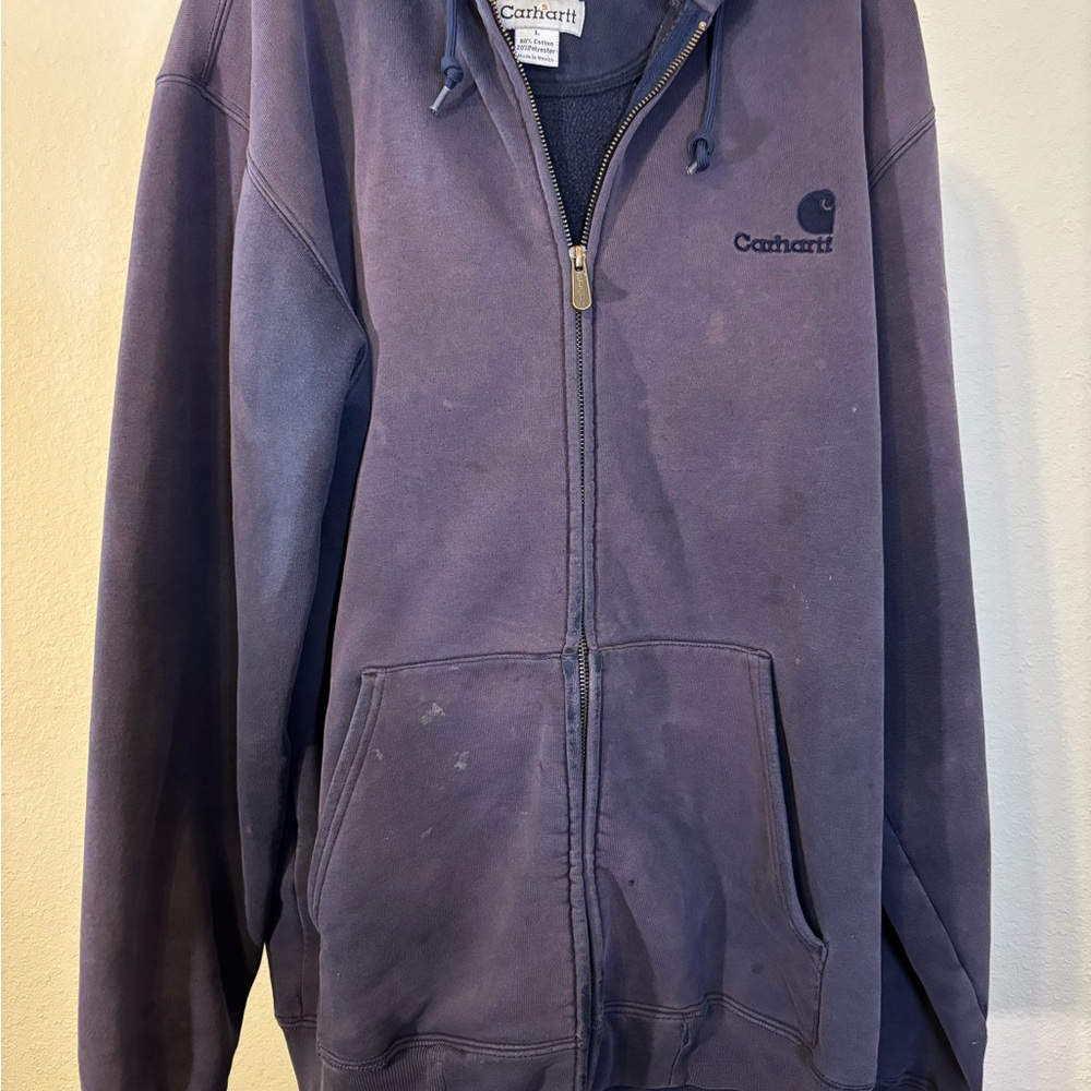 Carhartt Blue Zip-Up Hoodie; heavy-duty, worked in classic - Picture 1 of 7